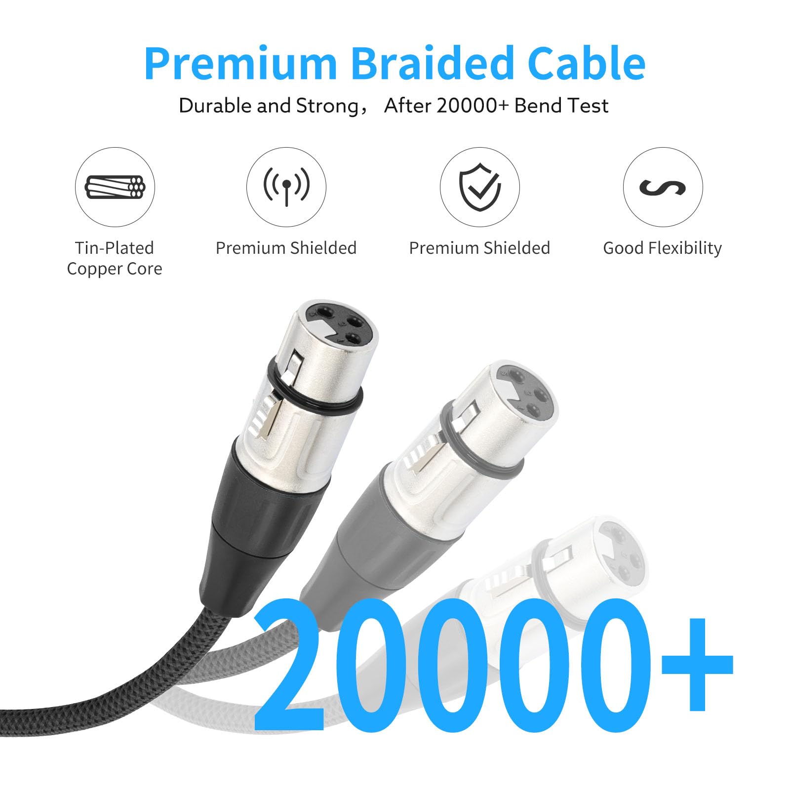 XLR Splitter Cable, Devianl XLR y Splitter 2 Female to 1 Male, Balanced Dual Female to Male Microphone Cord Adapter Combiner, 5 FT, 2 Pack