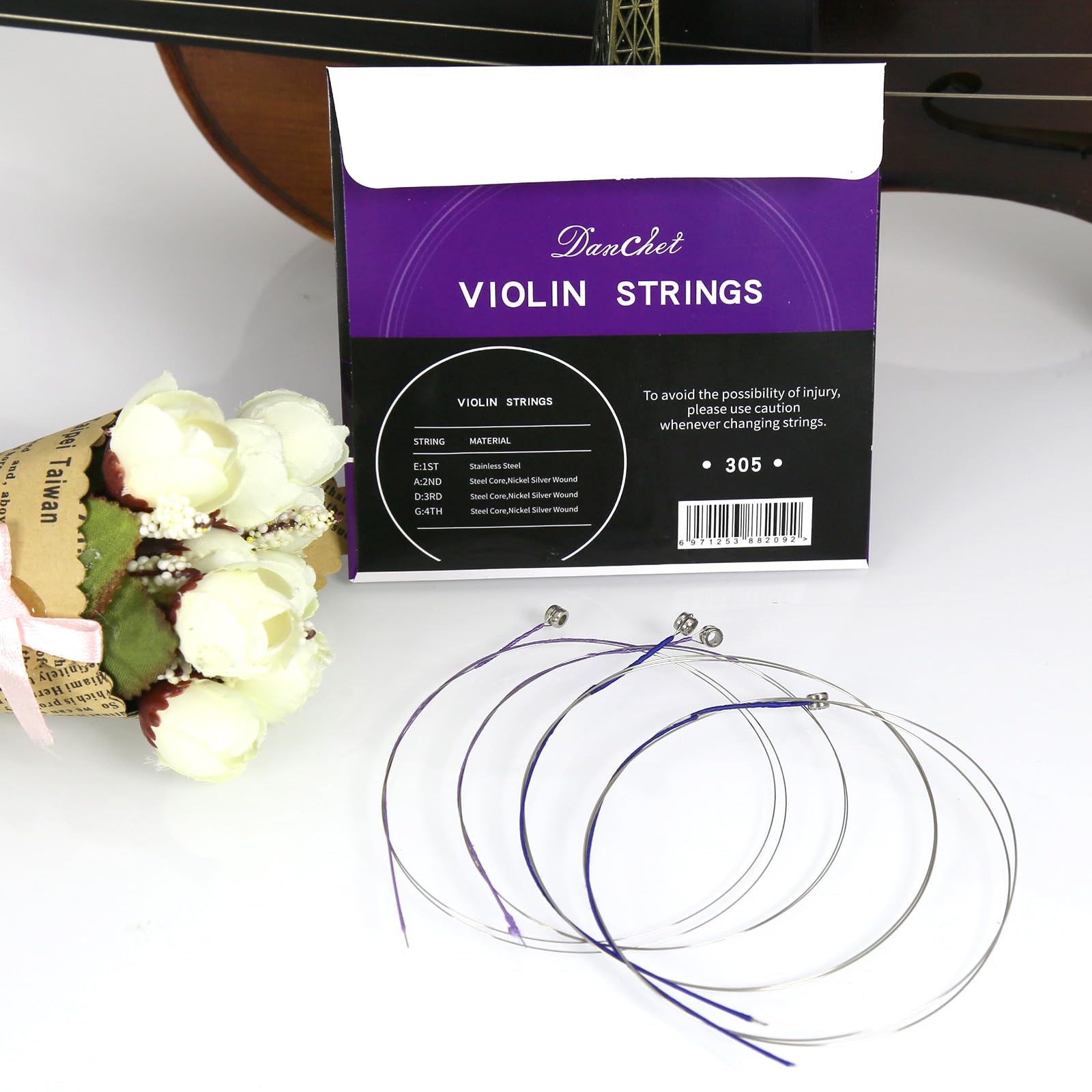 Danchet Violin Strings 4/4 E1. 2 pcs & A2. 2 pcs Senior Level, Ball End, Stainless Steel and Nickel Silver Wound 305…
