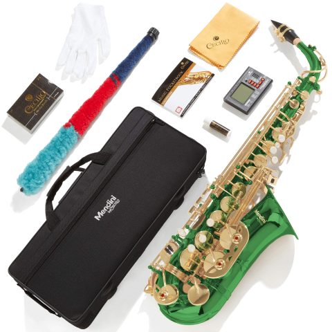 Mendini By Cecilio Eb Alto Saxophone Kit for Beginner – Gold Green