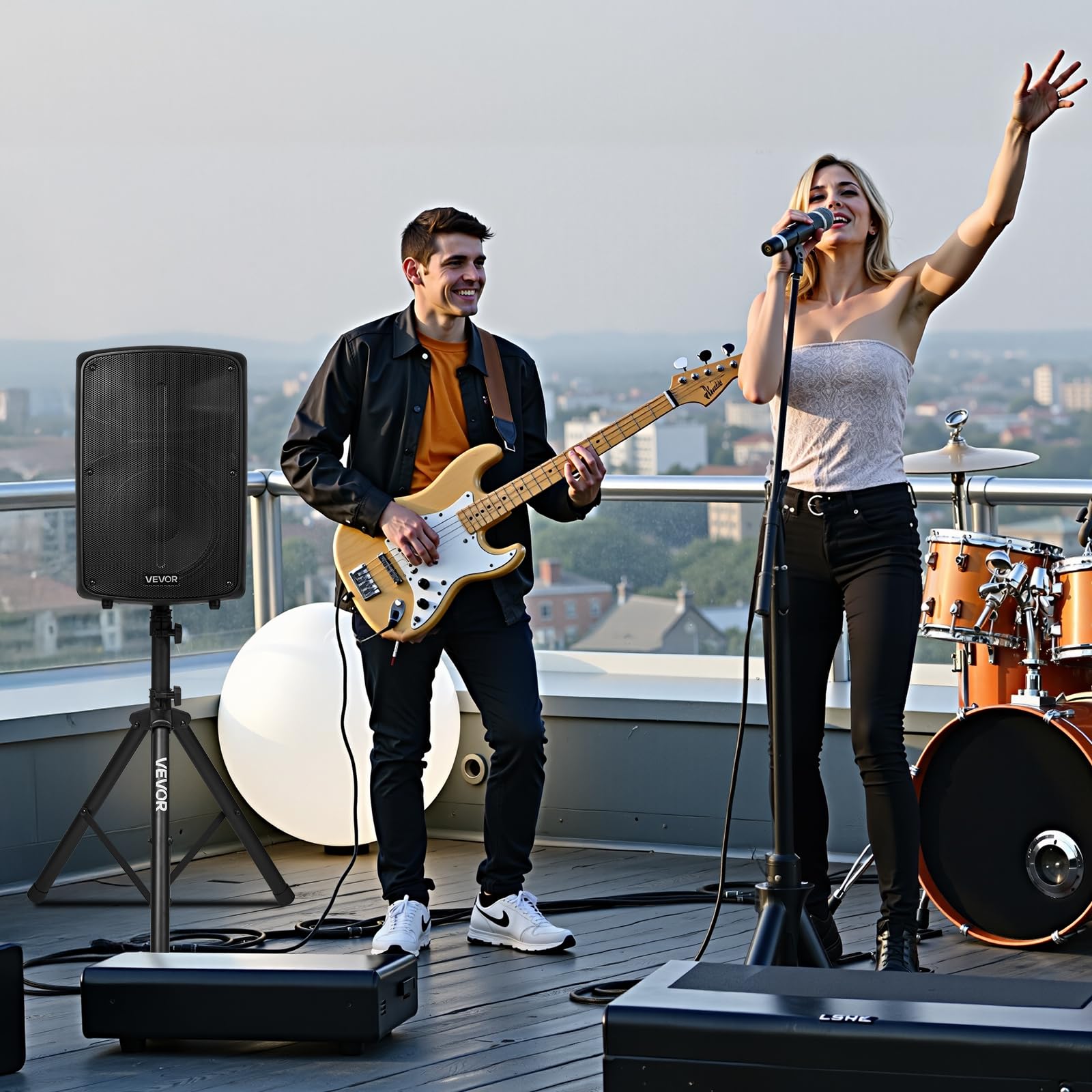 VEVOR Professional PA System, 800W Powered, Sound System Set with 6 Channel Mixer, Dual Speakers, Wireless Bluetooth, Microphone, Compact Stands, USB SD XLR Inputs, Remote Control, for DJs Events