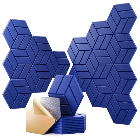 OTUOER 12Pcs Acoustic Panels with Self-adhesive, 12″X 10″X 0.4″ Sound Proof Foam Panels for Walls, Hexagonal Soundproof Wall Panels High Density, Sound Panels for Home Studio Office (Telecom Blue)