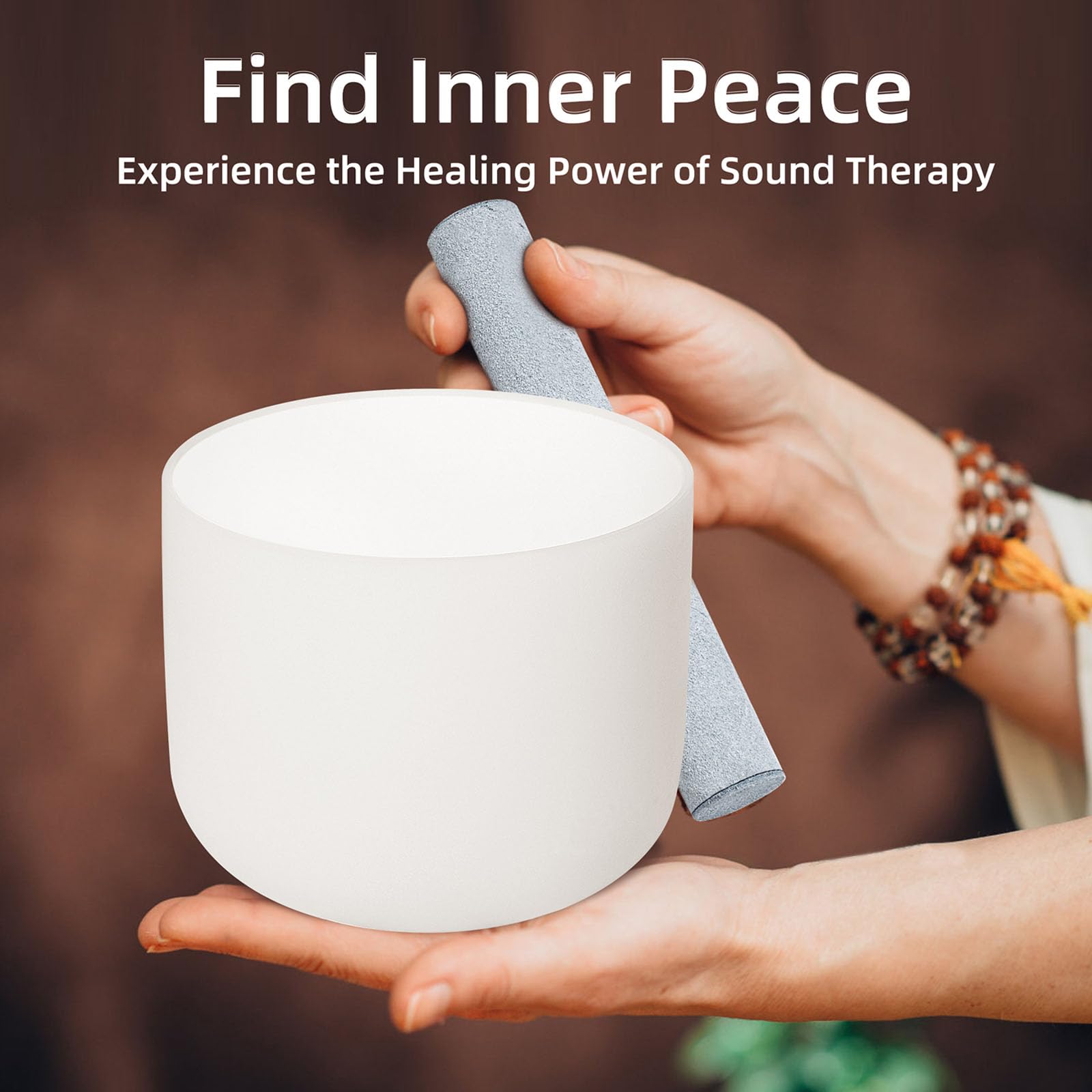 CALM CLANG 10 Inch White F Note 432hz Heart Chakra Crystal Singing Bowl Healing with Carrying Case and Rubber Mallet Suede Strikers Oring