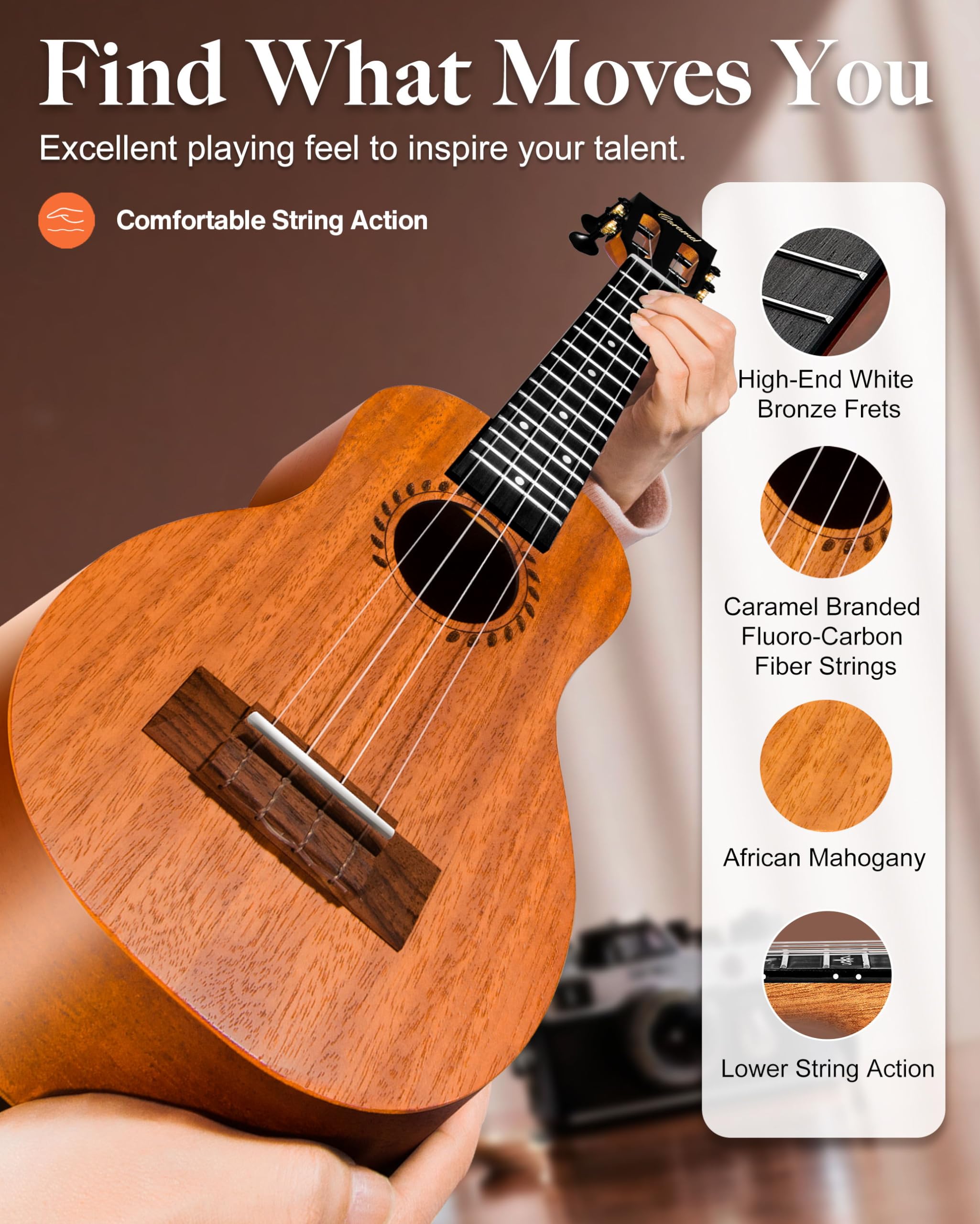 Caramel SAM48 Red African Mahogany 21″ Soprano Ukulele for Beginner