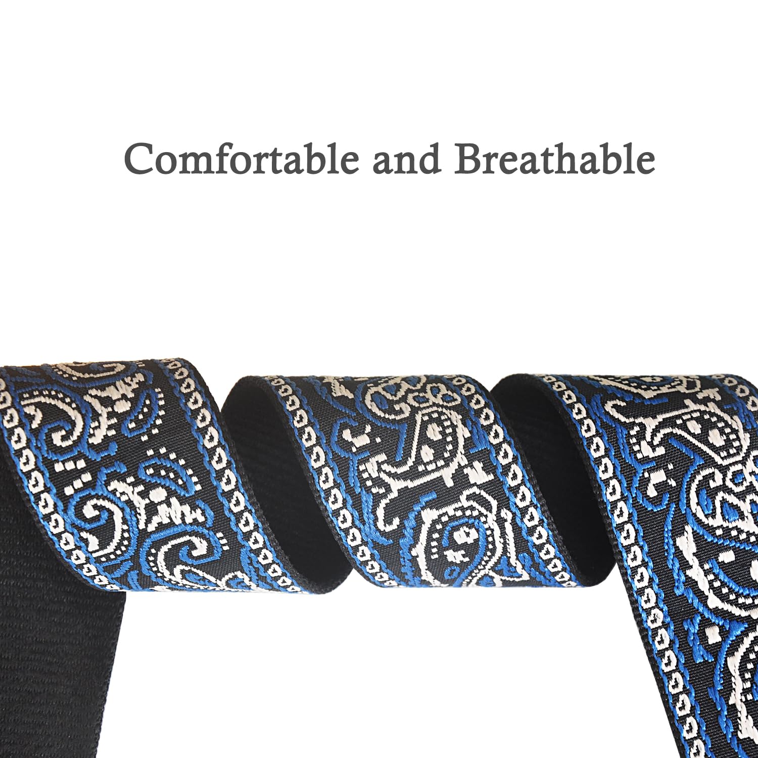 Farcaya Guitar Strap Jacquard Weave Embroider Adjustable Shoulder Strap with 2Strap Lock Button 3Picks Headstock Strap Tie (Blue and White)