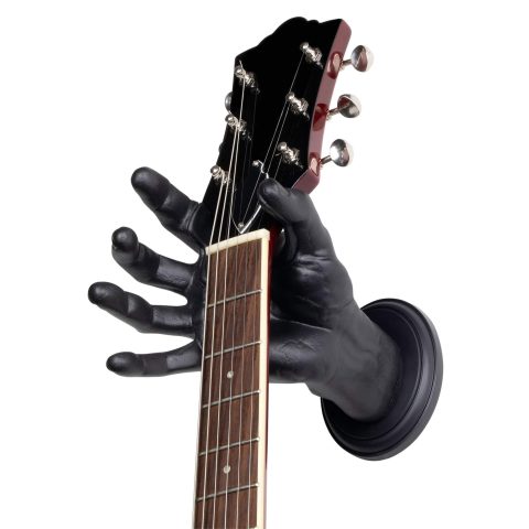 GUITARGRIP Hand Shaped Guitar Hanger for Electric, Bass, Banjo, Ukelele – Artisan Guitar Wall Mount – Durable Guitar Hooks for Wall Male Model, Black Crackle Finish, Right Grip