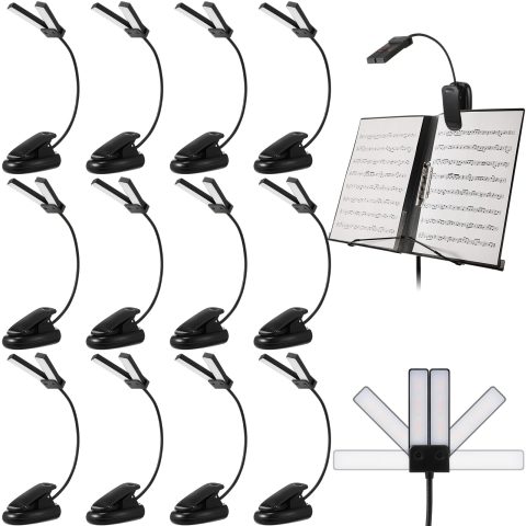 Retisee 12 Pcs Music Stand Lights Clip on Reading Lights,Double-lamp Style