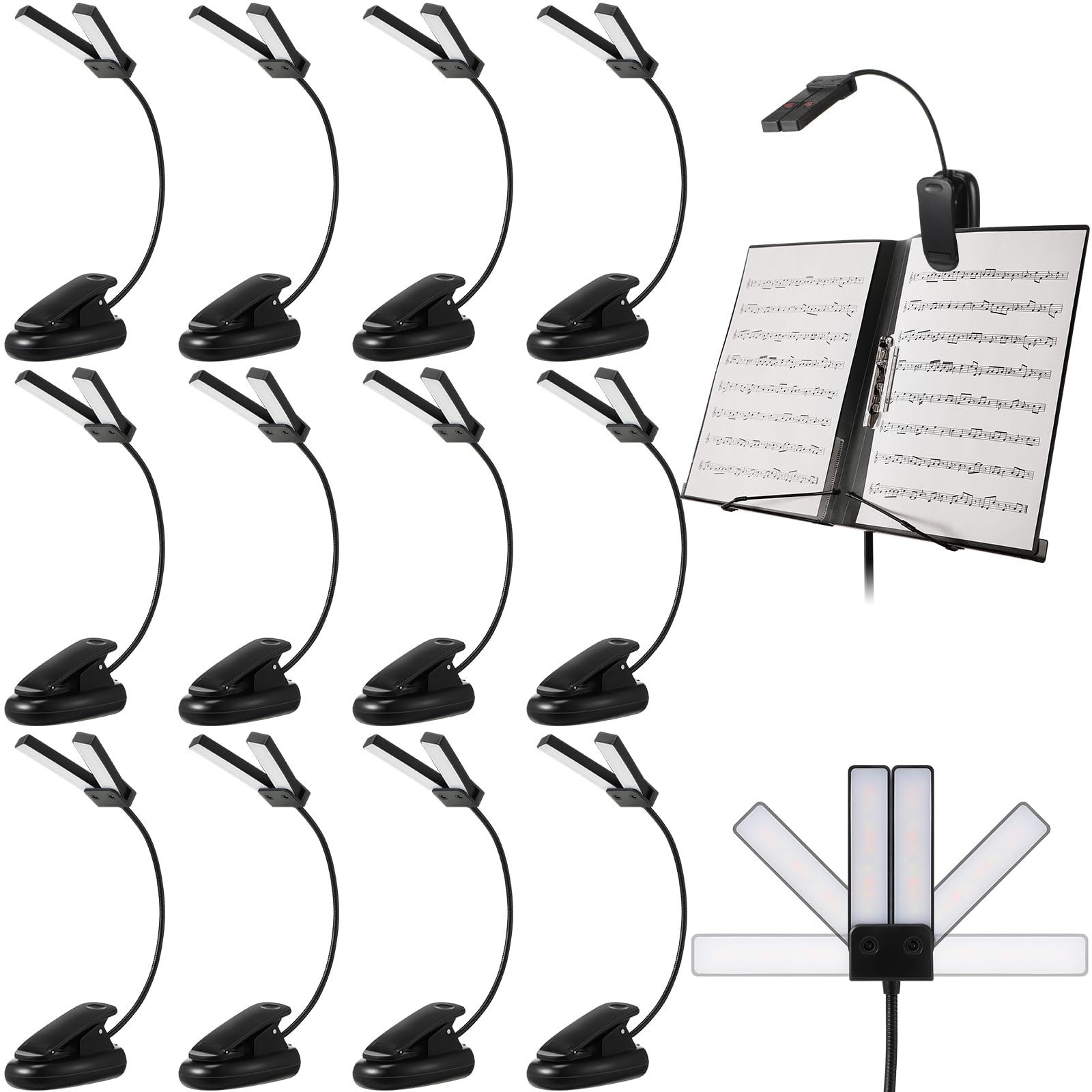 Retisee 12 Pcs Music Stand Lights Clip on Reading Lights,Double-lamp Style