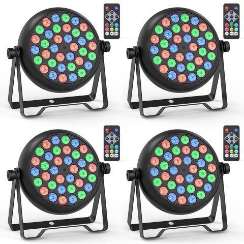 DazzlingStage 36W LED Stage Lights, 9 * 4W RGBW 4 in 1 Par Light, 5/8 CH Corded Stage Lighting, Uplights with DMX512, LED Par Lights for Wedding, Birthday, Party, 4 Pack
