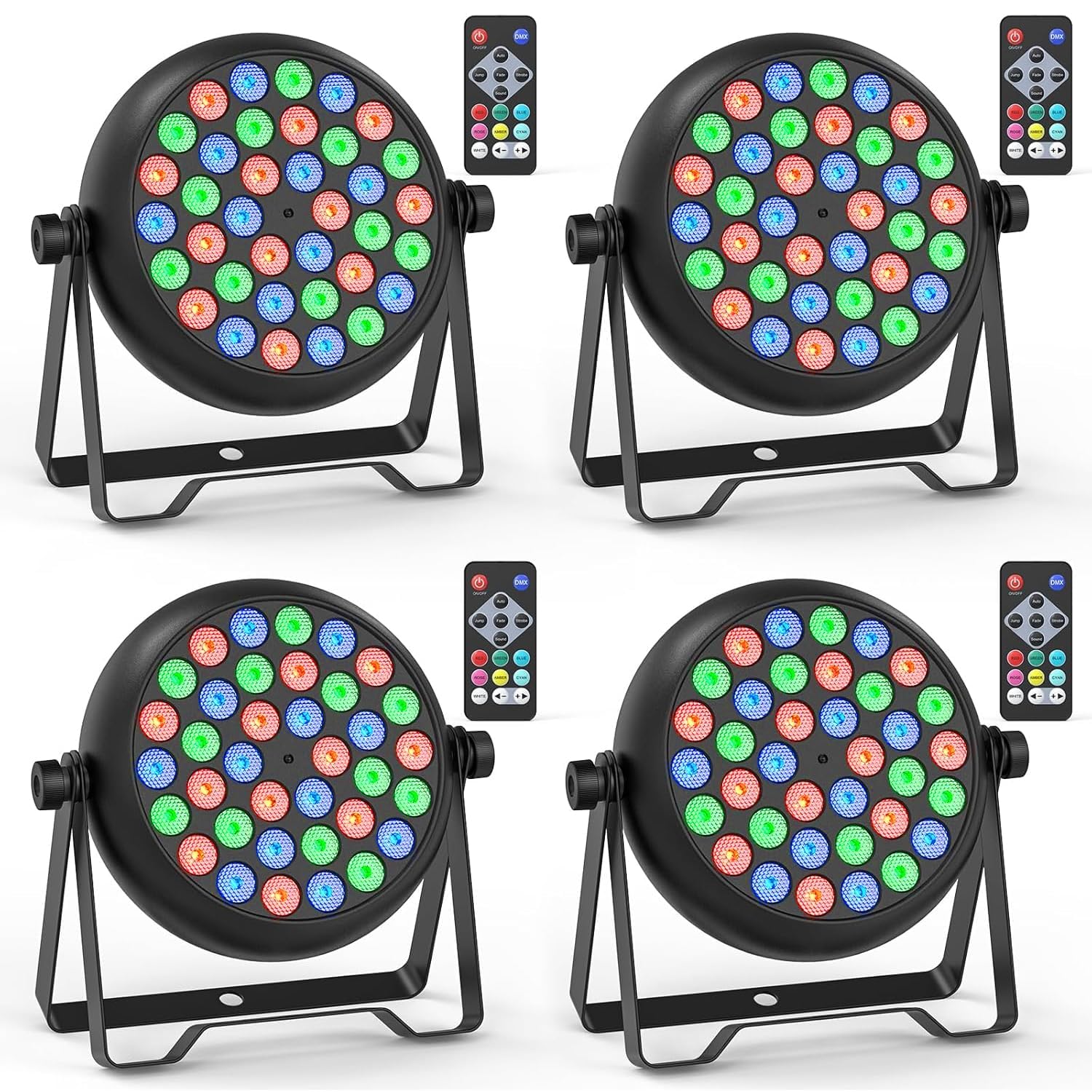 DazzlingStage 36W LED Stage Lights, 9 * 4W RGBW 4 in 1 Par Light, 5/8 CH Corded Stage Lighting, Uplights with DMX512, LED Par Lights for Wedding, Birthday, Party, 4 Pack