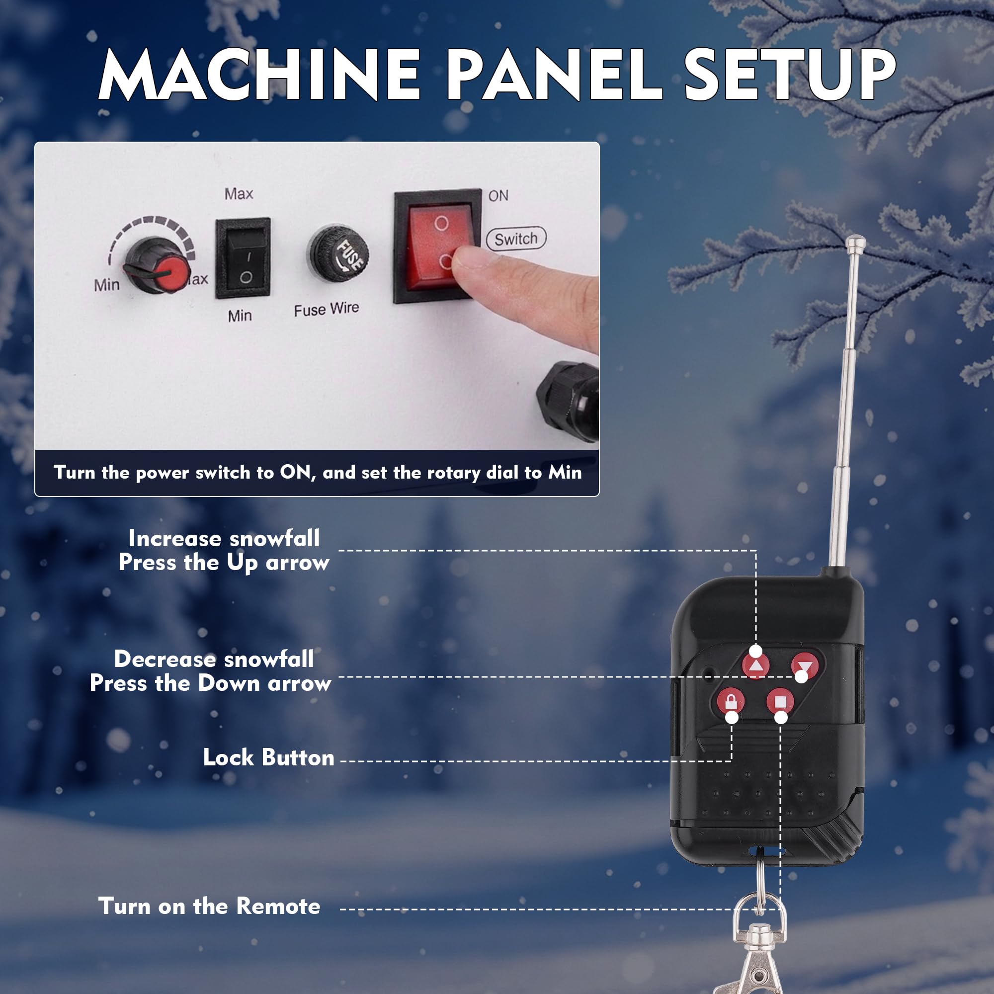 Snow Machine, 1500W Artificial Snow Making with Wireless Remote, Adjustable Snowflake Size & 59–69″ Stand, Snow Generator Fake Snow Maker for Christmas, Parties, Weddings & Holiday Events