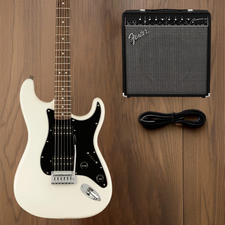 Fender Squier Affinity Series Stratocaster Electric Guitar, Olympic White, Laurel Fingerboard