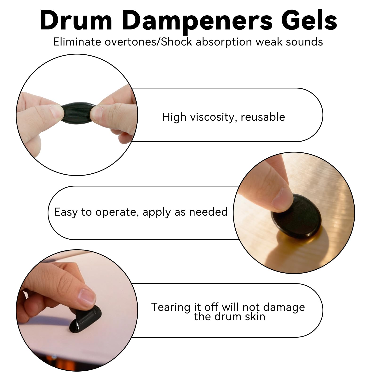 EASTROCK Round Drum Dampeners Gels Silicone Gel Pads 30 Pieces,Black