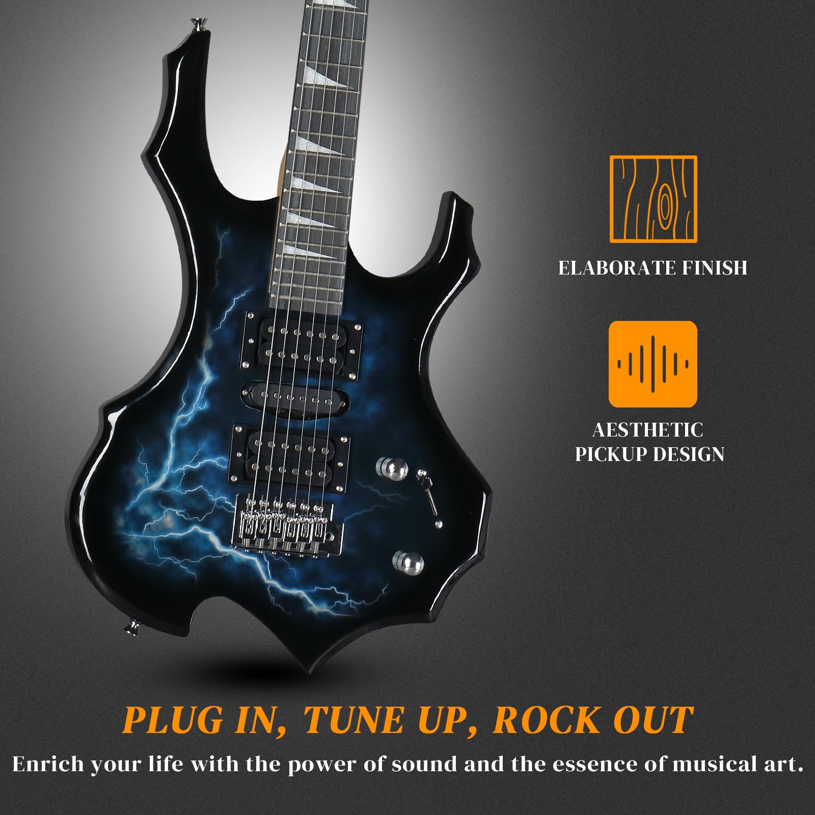 Ktaxon Burning Fire Design Full Size Electric Guitar Kit, Lightning Black