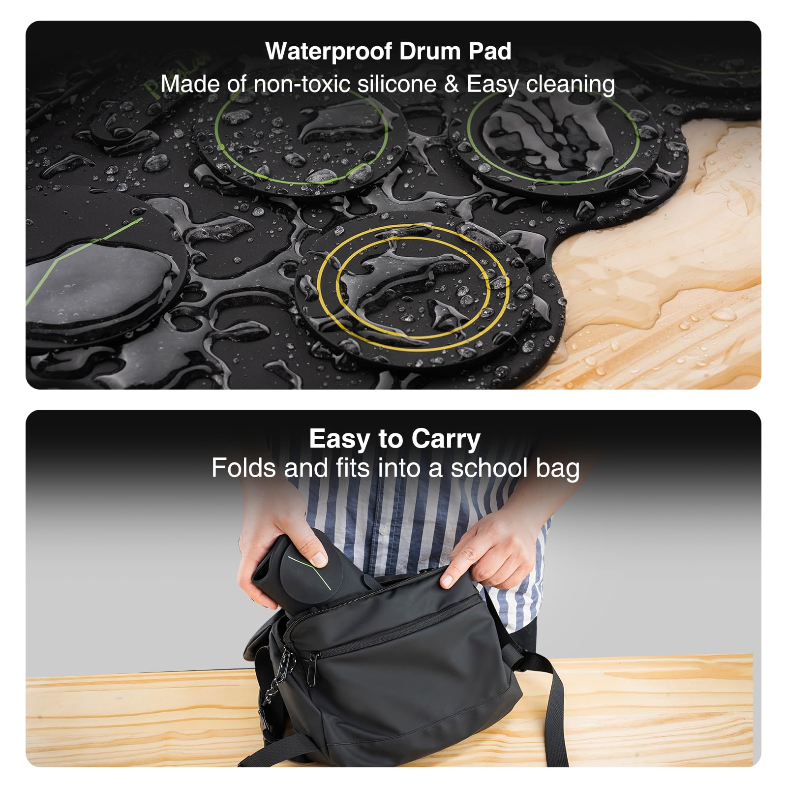 POGOLAB Electronic Drum Set, 7 Pads Roll Up Electric Drum Pad with Wireless Function, Portable Rechargeable Midi Drum Kit with Speaker/Pedals/Headphone Jack, Great Holiday Gift for Beginner (Green)