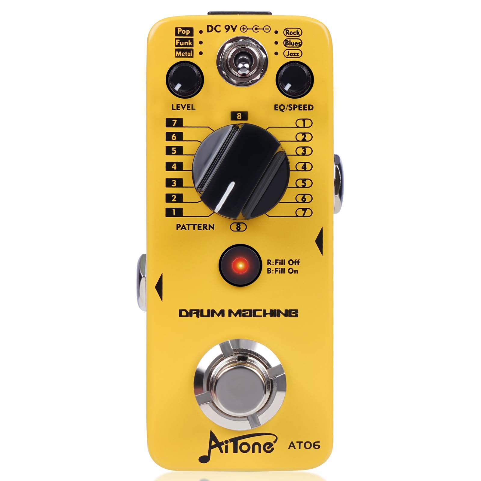 AITONE AT-06 Drum Machine Guitar Pedal with Real-Time Fill Function 48 Drum Grooves 6 Music Styles & Tap Tempo EQ Presets for Electric Guitar