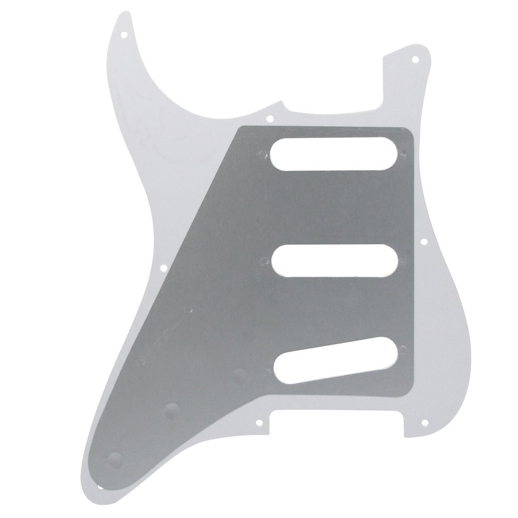 FLEOR SSS 8 Hole ST Guitar Pickguard Backplate Tremolo Cavity Cover with Screw for Vintage ST Style Guitar Parts, 4Ply White Pearl