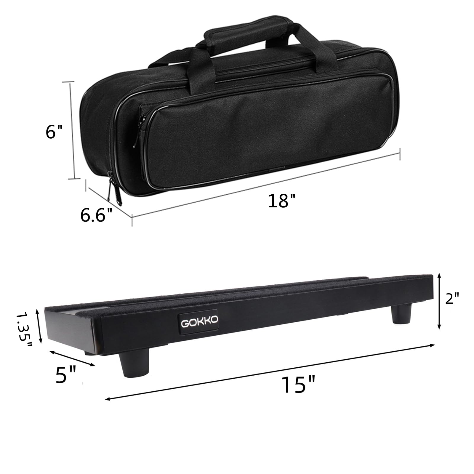 GOKKO Small Guitar Pedal Board 15″ x 5″ Aluminum Alloy Pedalboard with Case
