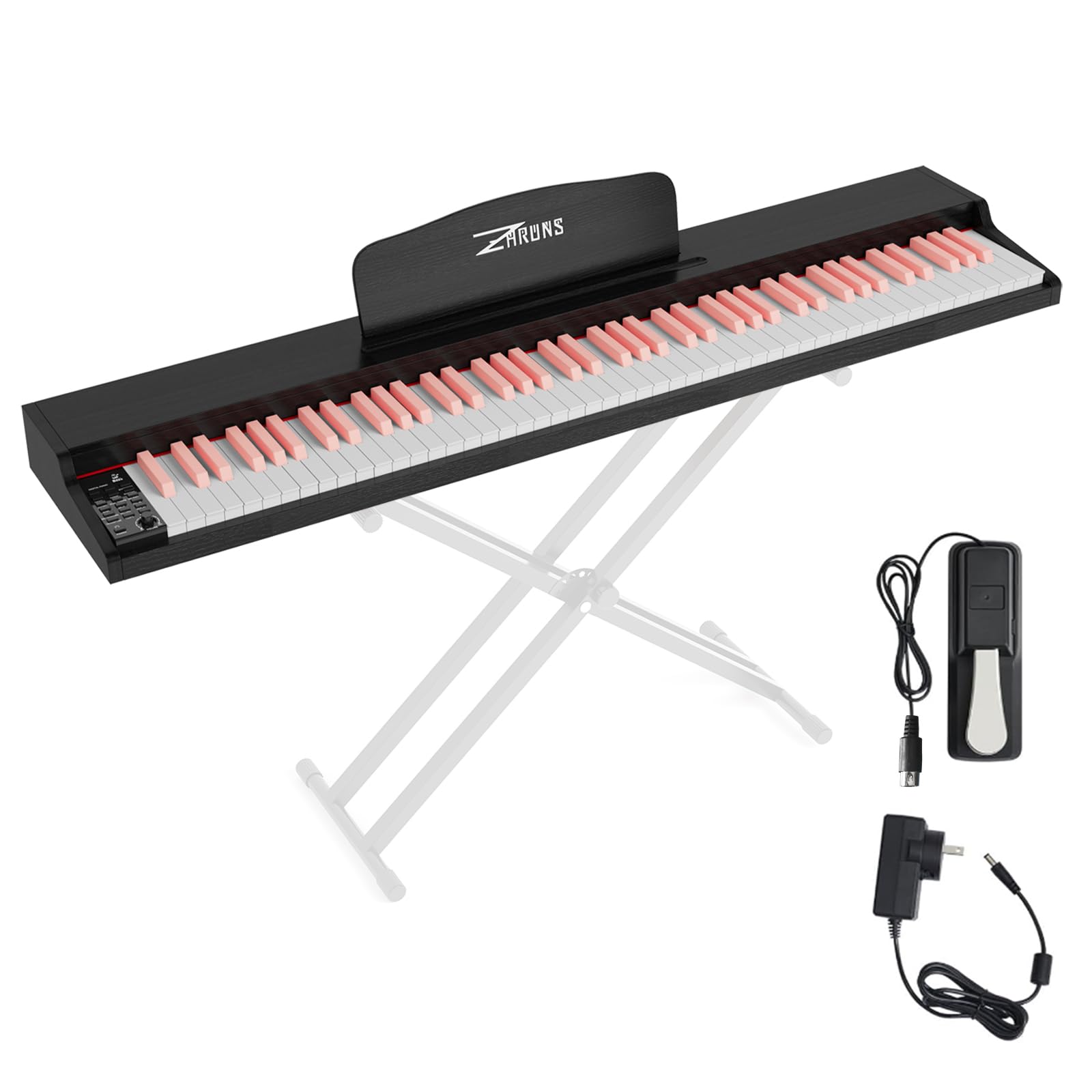 ZHRUNS 88 Key Weighted Keyboard Piano with Sustain Pedal, Power Adapter & Sheet Music Stand – Home Digital Piano, Black Pink (Keyboard Only)