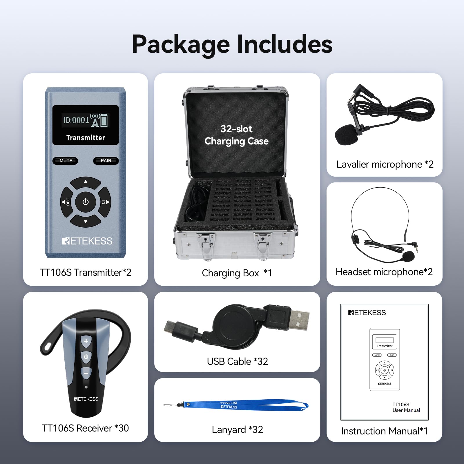 Retekess TT106S Earhook Tour Guide System, Tour Guide Headsets(2TX 30RX)