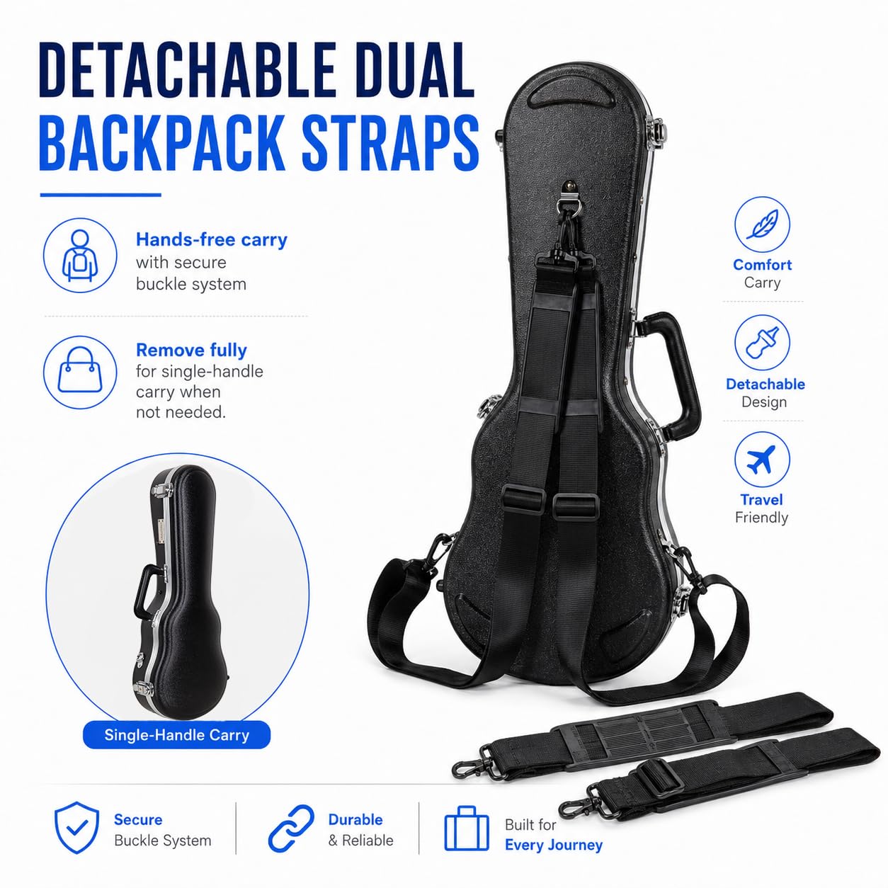 Crossrock Soprano Ukulele Case, Fit for 21 inches | Molded Hardshell with Scratch-Resistant Matte Finish, Security Lock, Accessory Compartment & Shoulder Straps — Black (CRA880SUBK)