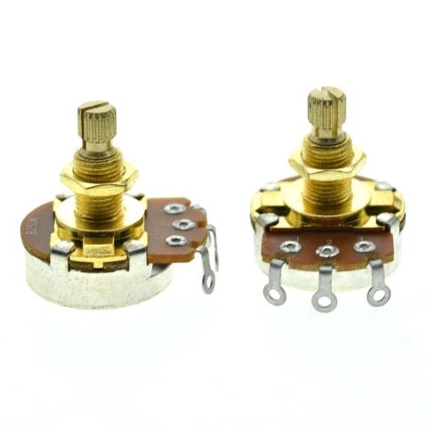 KAISH Pack of 2 Full Size Metric Guitar Bass Pots with 18mm Brass Shaft Linear Taper Potentiometers B250K