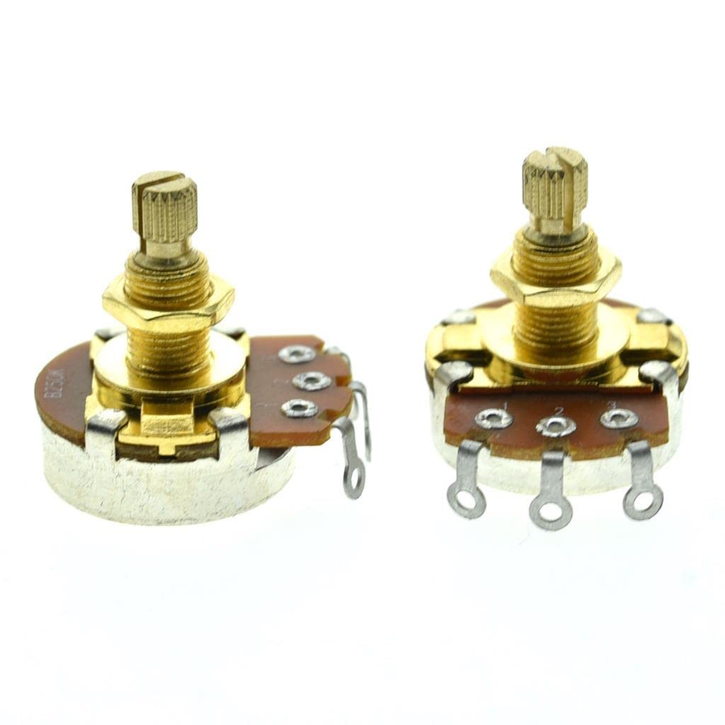 KAISH Pack of 2 Full Size Metric Guitar Bass Pots with 18mm Brass Shaft Linear Taper Potentiometers B250K
