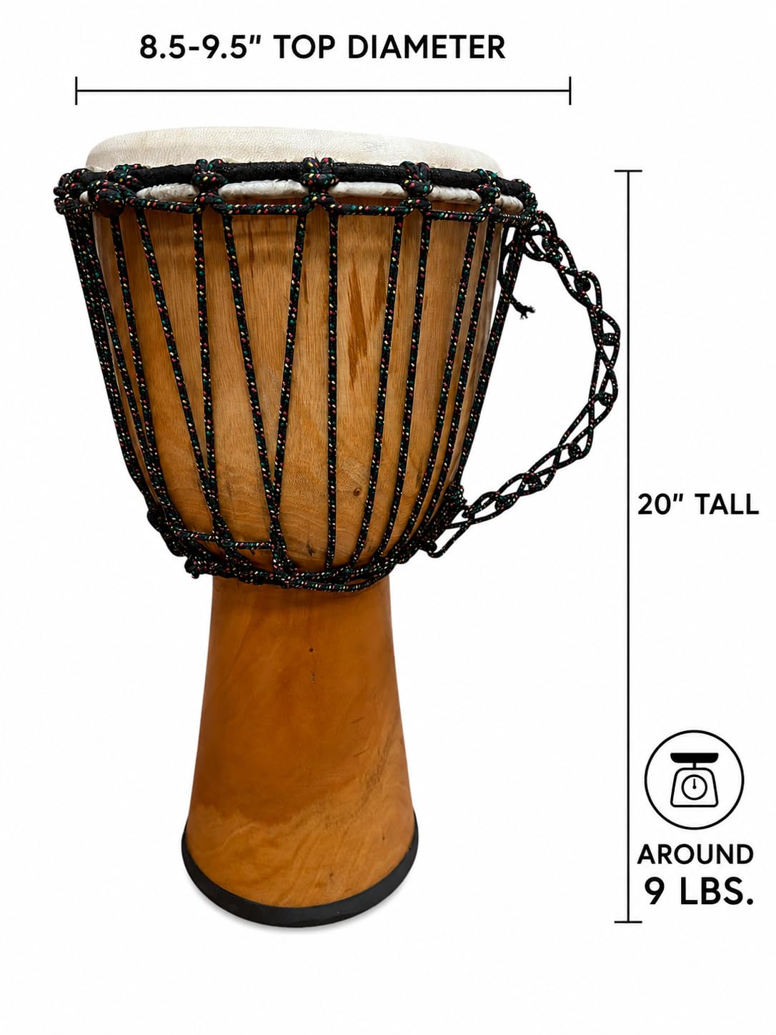 Terre Djembe Beginner Drum 20″ Tall 8.5-9.5″ Head Mahogany Wood Goat Skin