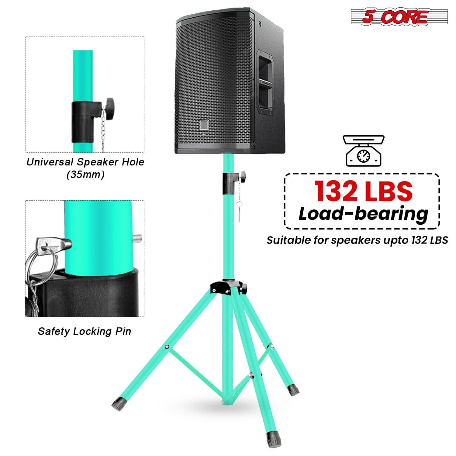 5 Core Speaker Stand Tripod Heavy Duty Adjustable Pair for PA DJ Stage & Event Telescoping Height up to 54″ Universal 35 mm Mount with Carry Bag – SS HD 2 PK 4.5 FT WH WB