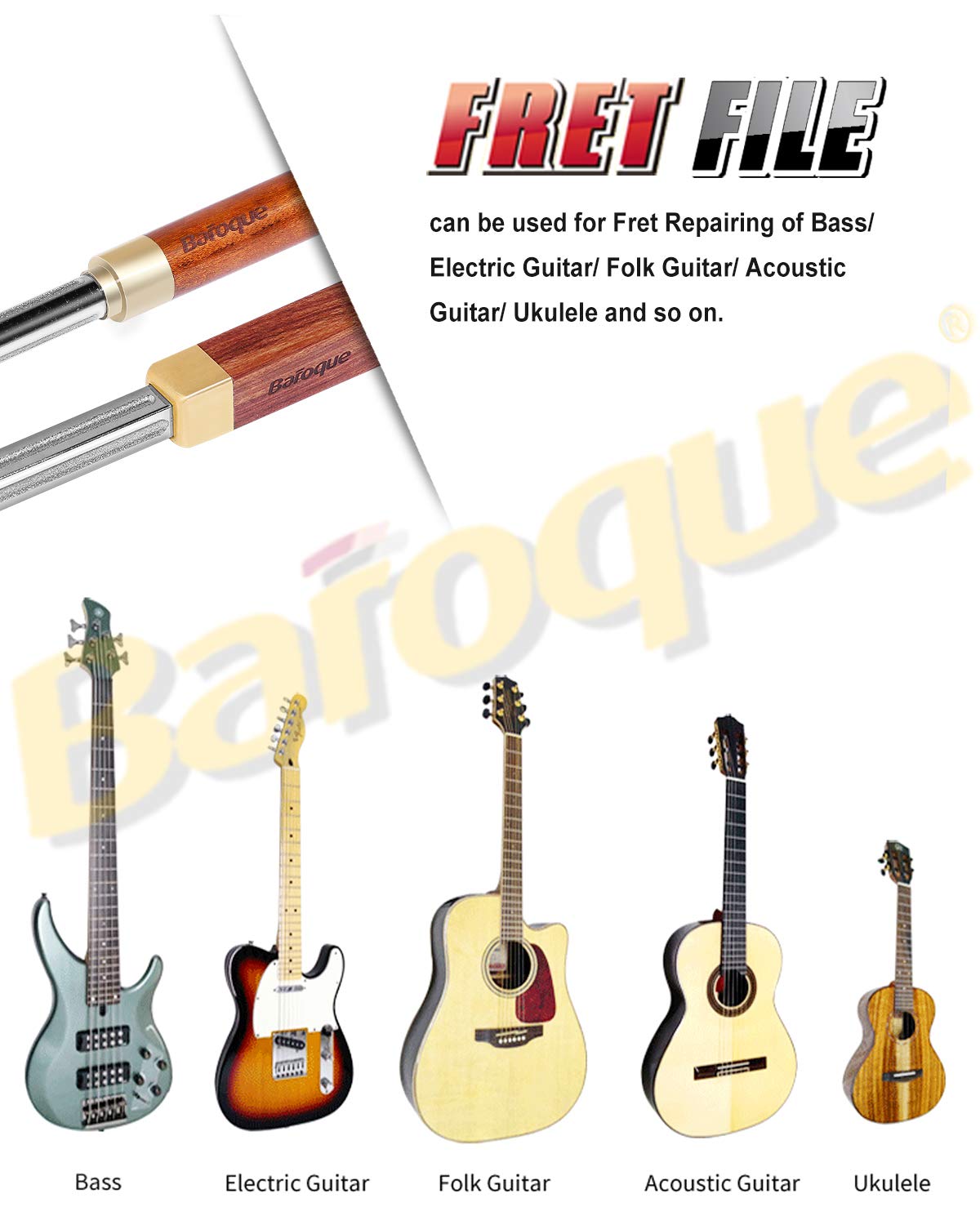 Baroque Fret Crowning Files Diamond, Guitar Fret Crown Dressing File