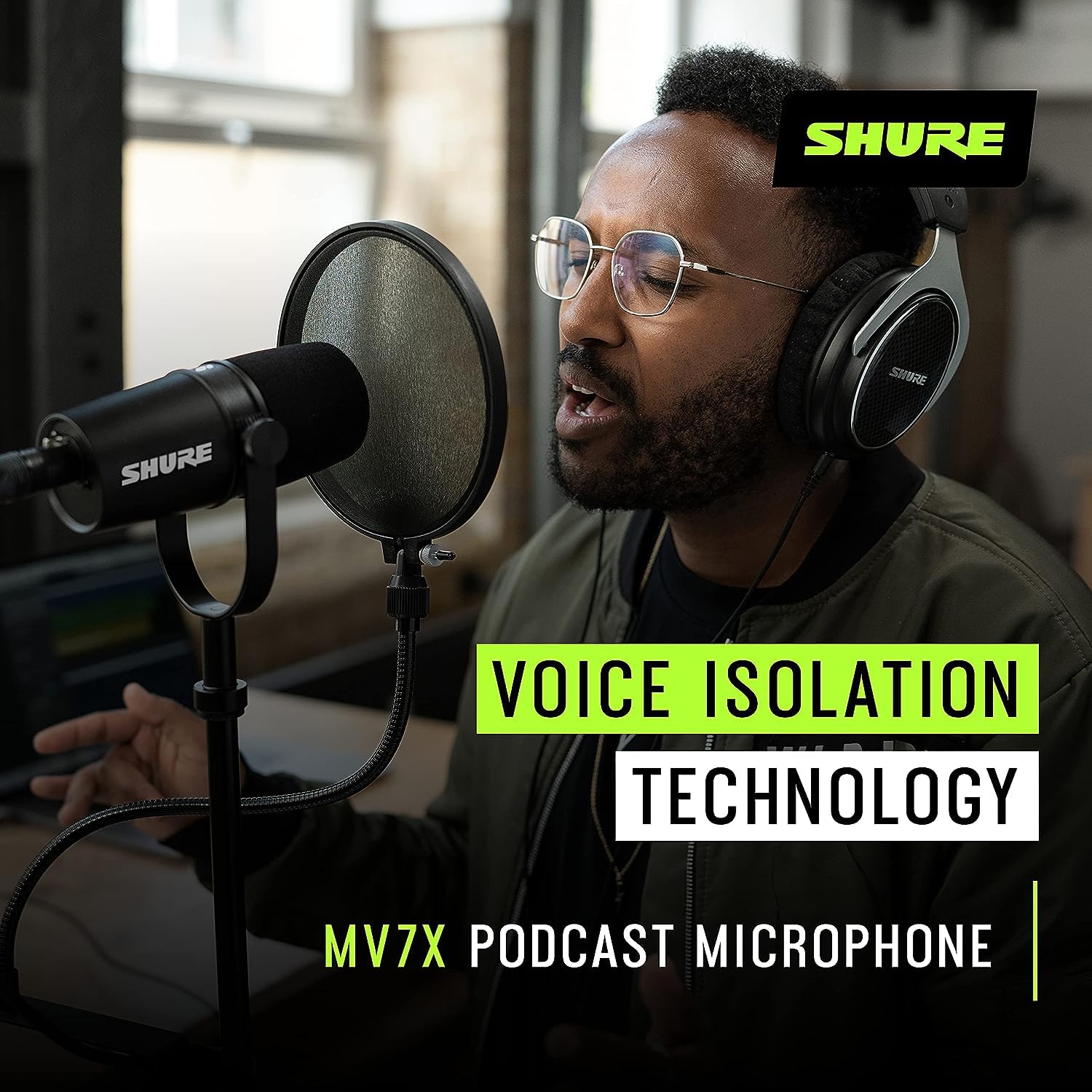 Shure MV7X XLR Podcast Microphone with XLR Cable – Dynamic Mic for Podcasting & Vocal Recording, Voice-Isolating Technology, All Metal Construction, Mic Stand Compatible, Optimized Frequency – Black