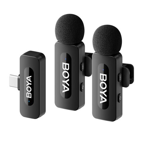BOYA BY-V20 USB-C Wireless Microphone for Android Type-C,iPhone 16/15,328FT Los Range,9H Battery,Noise Reduction Mini Wireless Lavalier Lapel Mics for Interview YouTube TikTok(2TX+1RX)