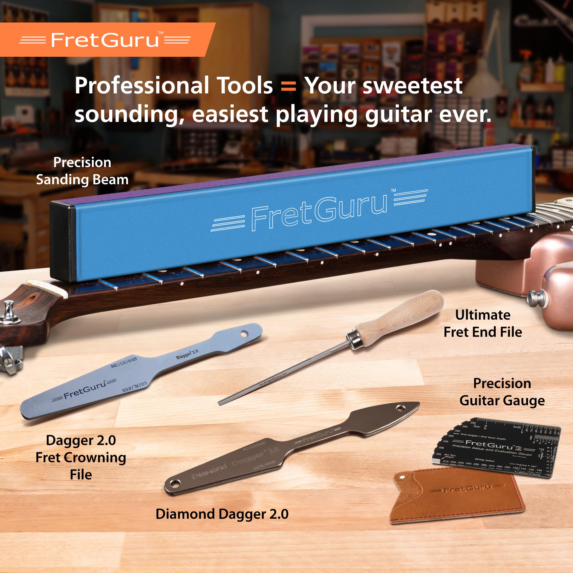 FretGuru Fret Leveler – Professional Sanding Beam Ultra-Precision, 10″