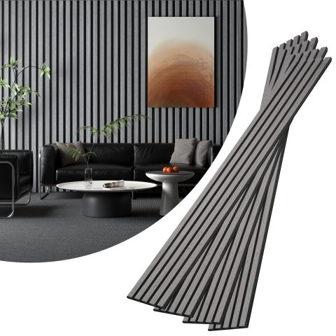 VallisCo 8-Piece Wood Slat Acoustic Panels for Stylish Interior Decor & Noise Reduction – 47.2″ x 7.87″ 3D Solid Wood Wall Panels for Ceiling and Wall, Covers 20.66 Sq Ft, Walnut