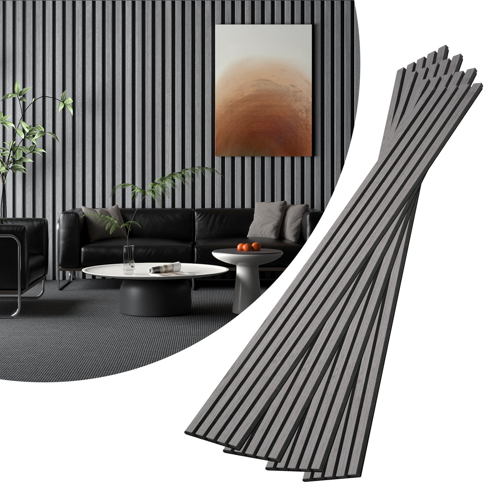 VallisCo 8-Piece Wood Slat Acoustic Panels for Stylish Interior Decor & Noise Reduction – 47.2″ x 7.87″ 3D Solid Wood Wall Panels for Ceiling and Wall, Covers 20.66 Sq Ft, Walnut