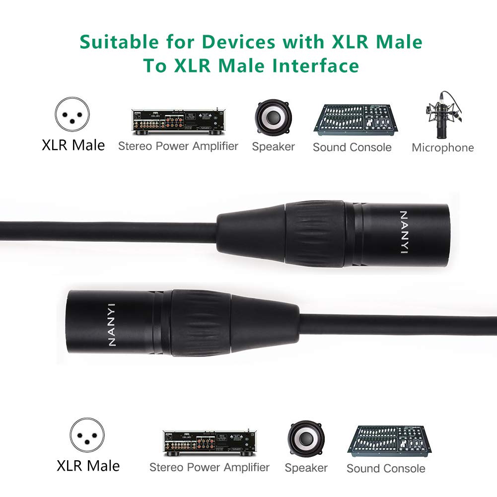 NANYI XLR Male to Male Microphone Cable, 3-Pin, DMX Patch Cord, 10ft