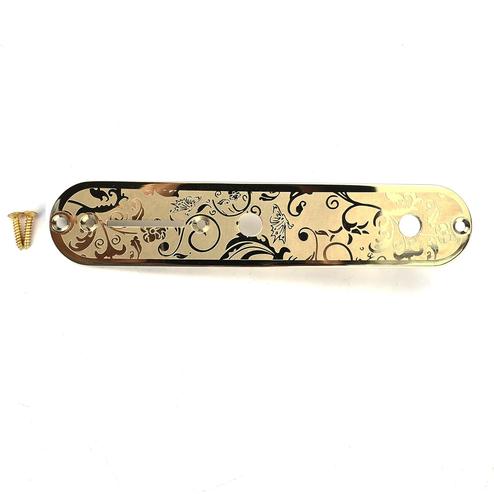 OVSAL Stainless Steel Engraved Electric Guitar Control Plate 2-Hole Mount 8.5mm (21/64″) Control Panel Compatible with Most Telecaster Tele Style Guitar Replacement Parts(Gold)