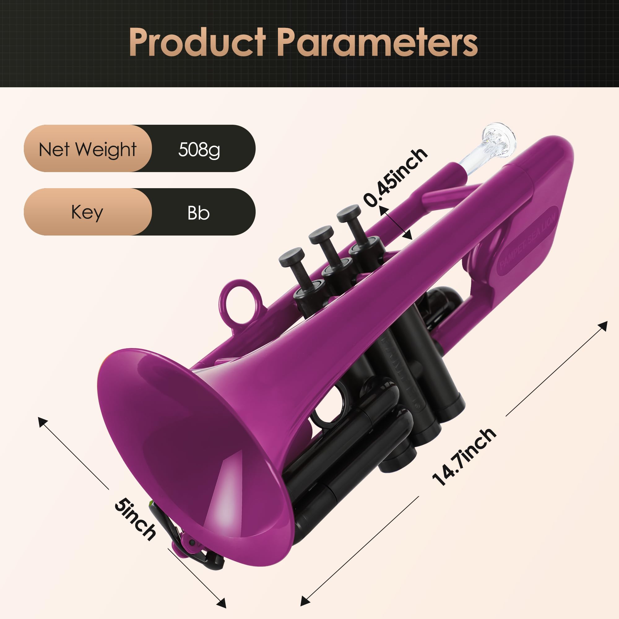 PAMPET SEA LION Plastic Bb Trumpet for Advanced Student Beginner Purple