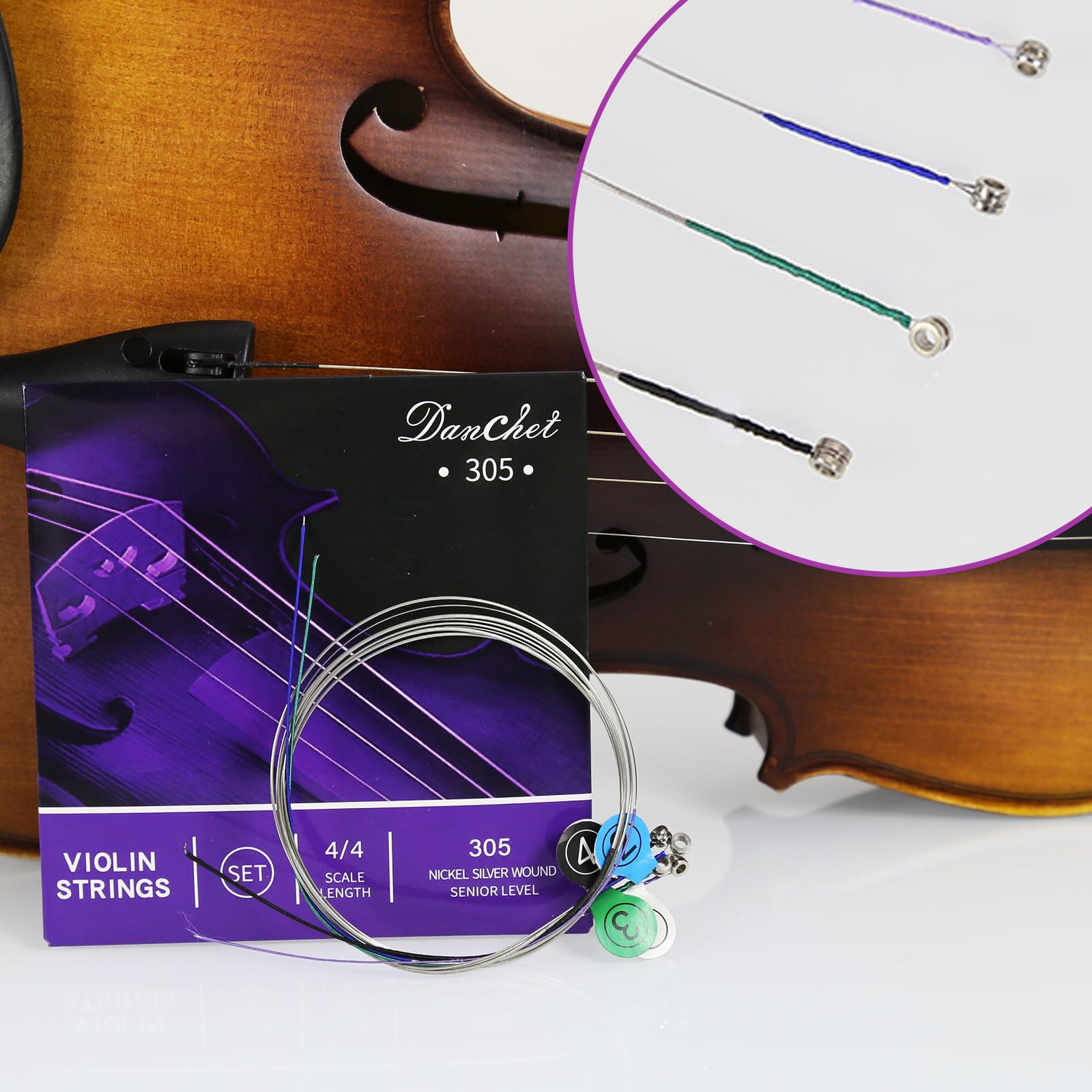 Danchet Violin Strings 4/4 Full Set Senior Level, Ball End, Nickel Silver Wound 305…