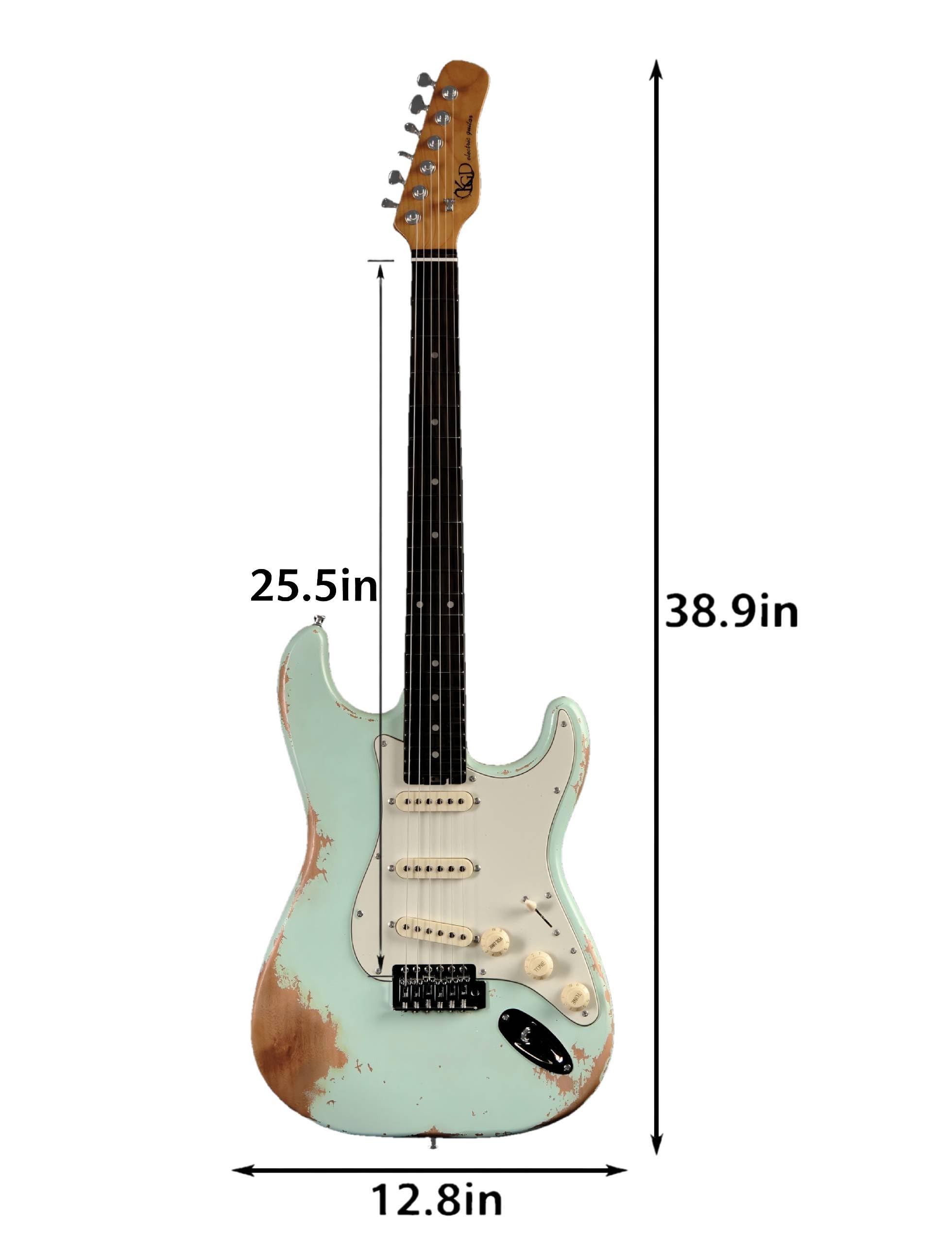 KGD Relic Electric Guitar,Roasted Maple Neck and Rosewood fingerboard,Bone Nut,6-String Relic Guitar,Professional/Full Size/Electric Guitars for Adults (Surf Green)