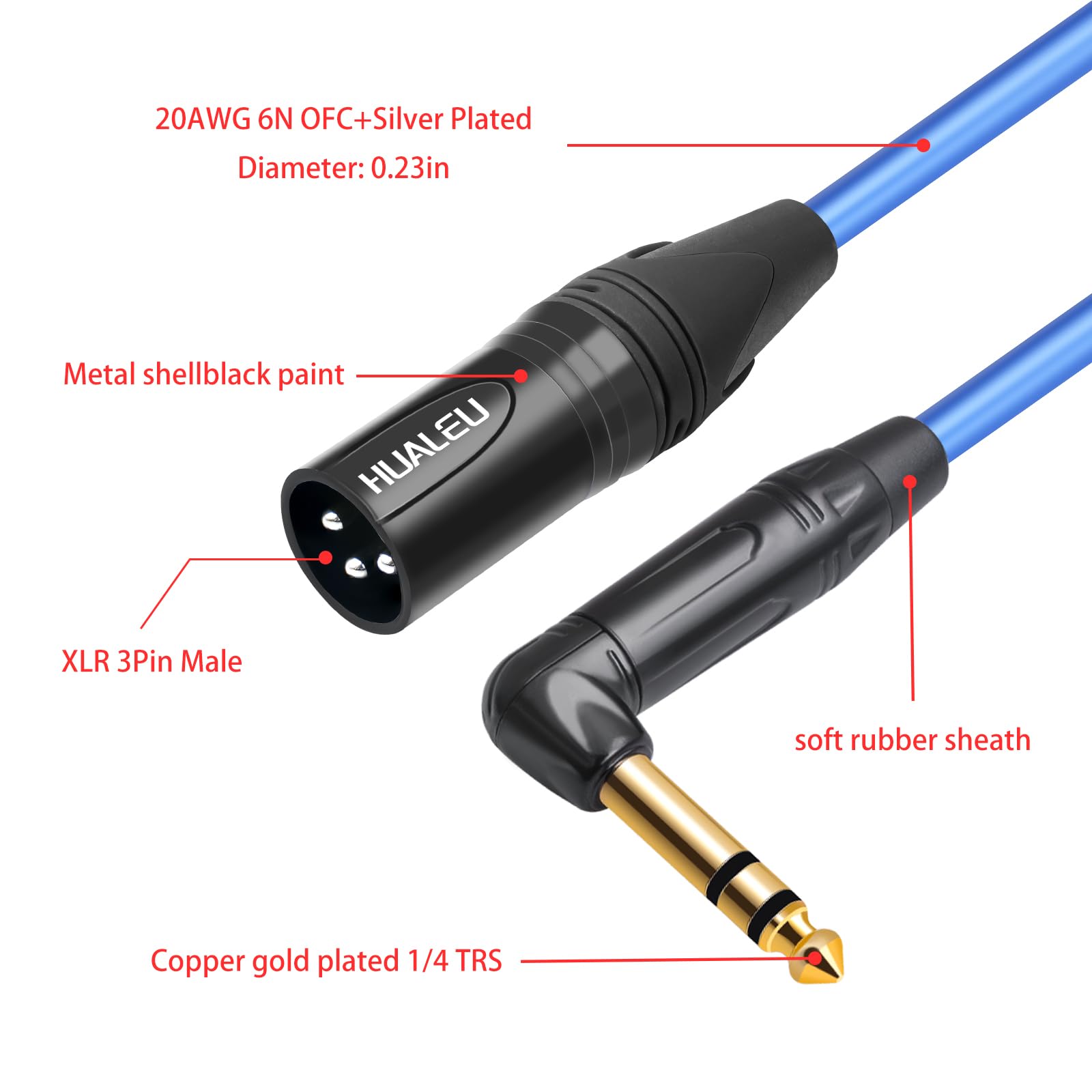 HUALEU 3.3Feet Right Angle 1/4 TS to XLR 3Pin Male Microphone Audio Cable,6.35mm TS Mono Right Angle to XLR Male 3pin,6N OFC+Silver Plated HI-END Audio Cable for Micphone Mixer-2Pack