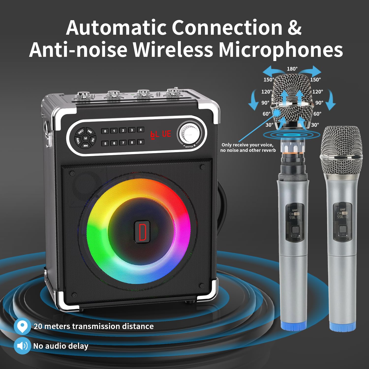 Portable Karaoke Machine Set with 2 Wireless Microphones for Adults & Kids