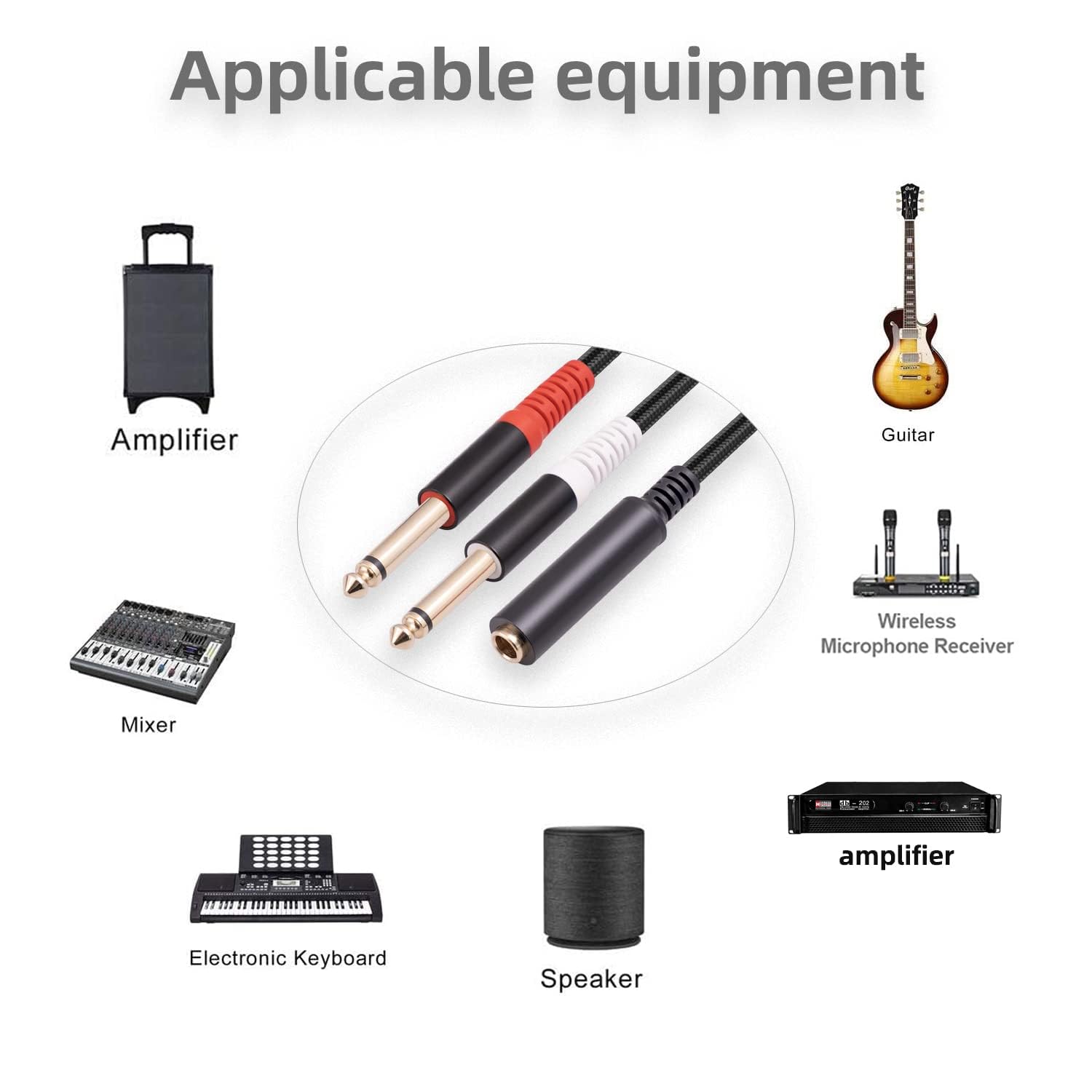 Menewstart 2 Pack 1/4 TRS Breakout Cable 1 FT, Splitter Y Adapter, 6.35mm TRS Female to Dual 6.35mm TS Mono Male Jack Cable for Guitar or Mixer with Jack Output
