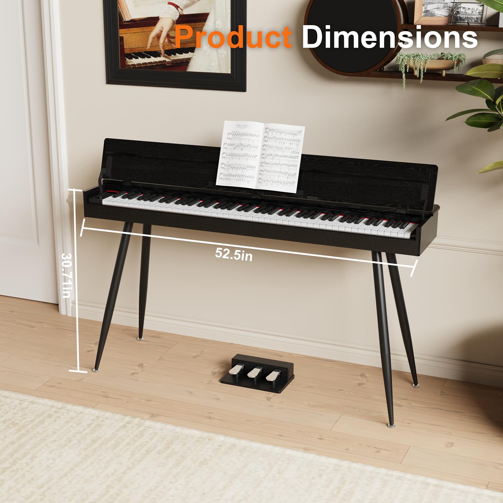 ZHRUNS 88 Key Full-Weighted Digital Piano – Wooden Upright Electric Keyboard with Progressive Hammer Action, 3-Pedal Unit, Stand & Headphone Jack for Beginner Adults (Black)