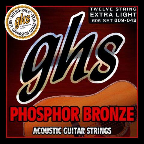 GHS Strings – Extra Light Phosphor Bronze 12 String Acoustic Guitar Strings – (605 Set) 009-042