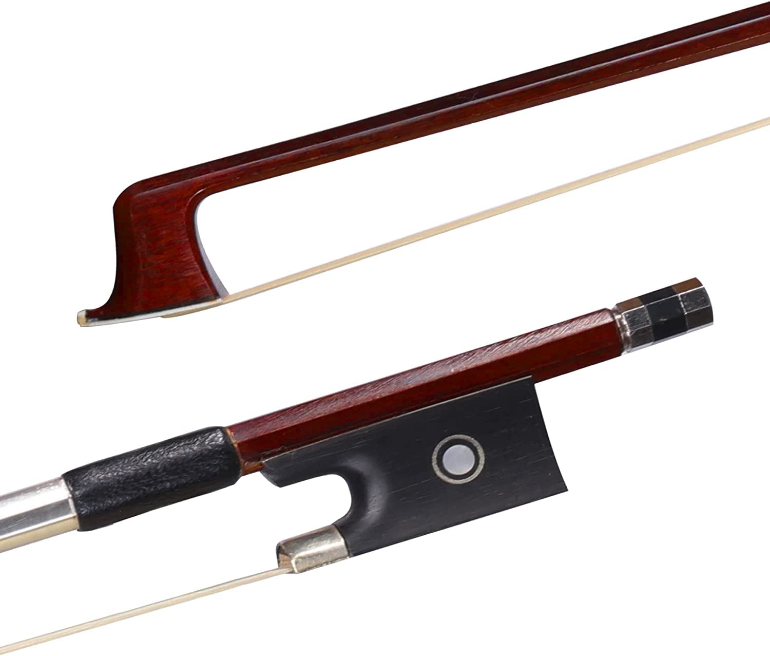 ADM 3/4 Size Student Violin Bow, Well Balanced Handmade Brazilwood Bow with Horsehair, Ebony Frog with Pearl Eye and Pearl Slide, Brown
