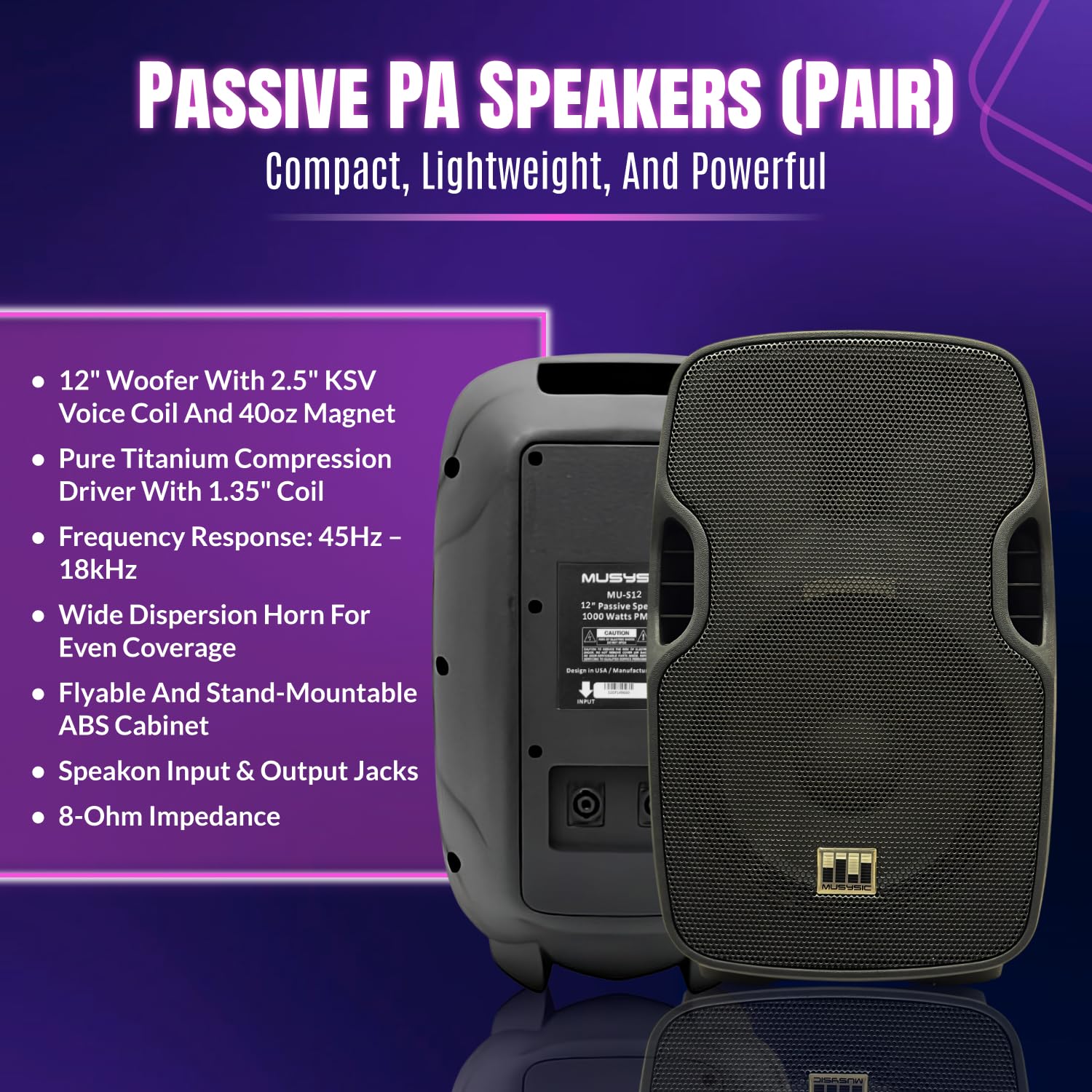 Pa Speaker System with Wireless Microphone and Speakers 12” w/2000W