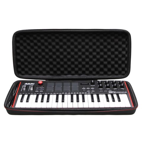 LTGEM Hard Travel Case for Akai Professional MPK Mini Plus USB MIDI Keyboard Controller with 37 Mini Keys – Protective Carrying Storage Bag (Black+Black)