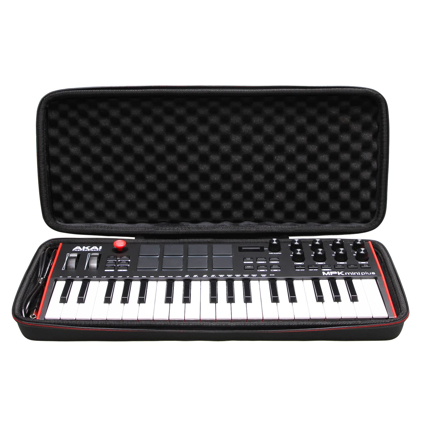 LTGEM Hard Travel Case for Akai Professional MPK Mini Plus USB MIDI Keyboard Controller with 37 Mini Keys – Protective Carrying Storage Bag (Black+Black)