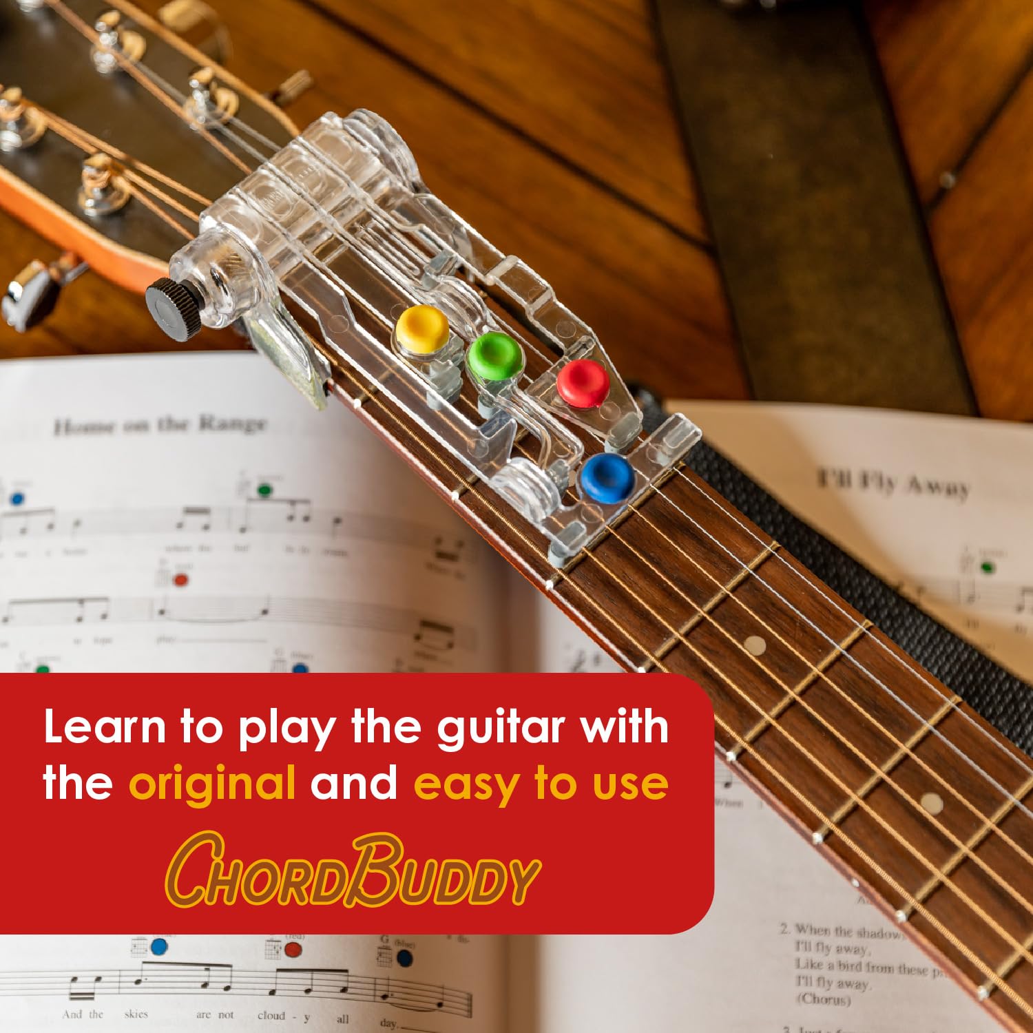 ChordBuddy “MADE IN THE USA” – Guitar Learning with a Right Handed ChordBuddy and a QR Code for Digital Downloads of Songbook, Lesson Plan, and Learning Videos – Works on “Full Scale” Acoustic and