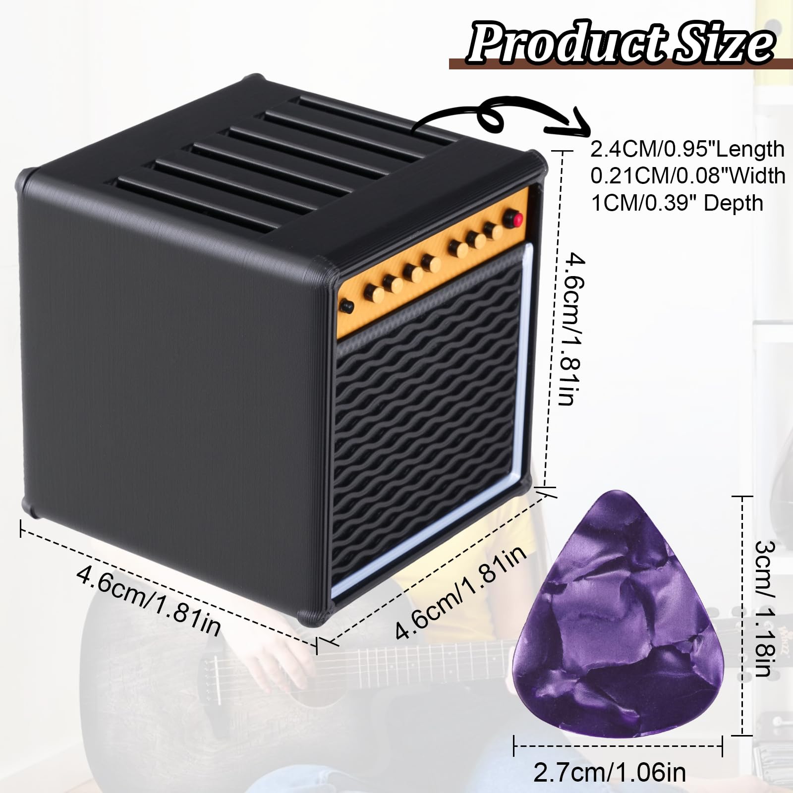 Dexspoeny 22Pcs Guitar Picks Holder Box, Vintage Amp Guitar Pick Holder with 21 Celluloid Guitar Picks, 3D Printed Retro Pick Storage Box & Display Stand for Guitarists and Music Enthusiasts